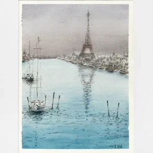 Preisknaller Aquarellmalerei: "Paris - Nocturne", Original/Unikat, V. Heil