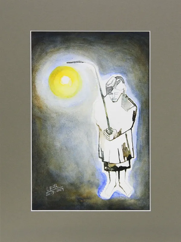 L. Roth: "Laternenmädchen". originale Grafik/Zeichnung (Unikat) Echt
