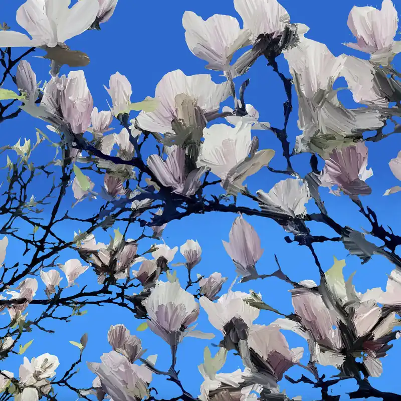 Preisreduziert Moderne Kunst: "Magnolien in weiß und blau", H. Mühlbauer-Gardemin, Original/serielles Unikat