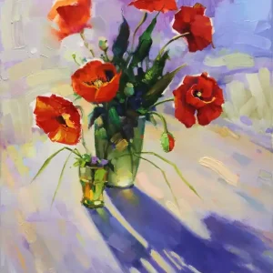 Neue Kollektion A. Larrett: "Mohnblumenstrauß", Moderne Ölbilder Original/Unikat