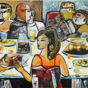 Unikat, modernes Gemälde, K. Namazi: Art-Dinner I, Original Versand Am Gleichen Tag