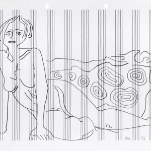 F.O. Haake: "Akt auf Notenblatt - liegend", originale Zeichnung/Unikat auf Papier Angebot