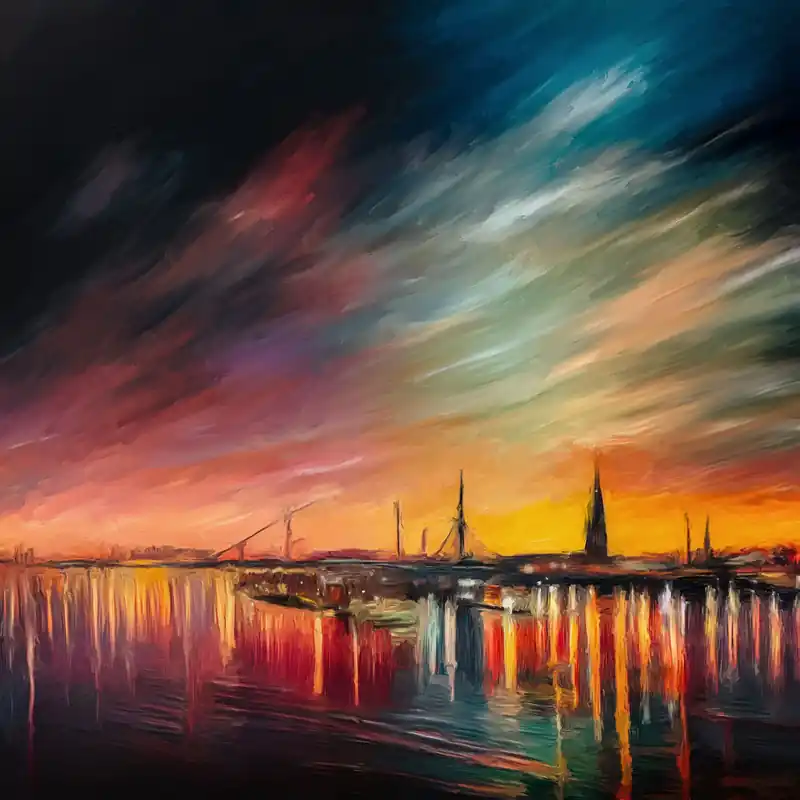 Kunstdruck, signiert: "Abendstimmung im Hamburger Hafen", Holger Mühlbauer-Gardemin, Edition, Nr. 1/100 Top-Angebot