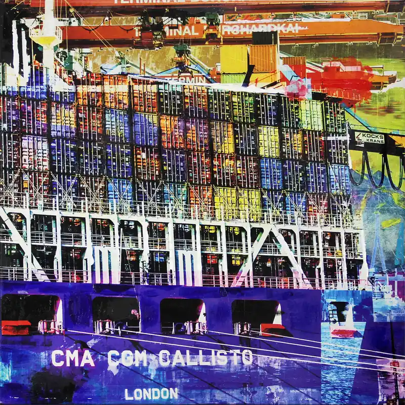 Kracherpreis H. Mühlbauer-Gardemin: "Containerschiff", Moderne Pop Art, Original/serielles Unikat (A)
