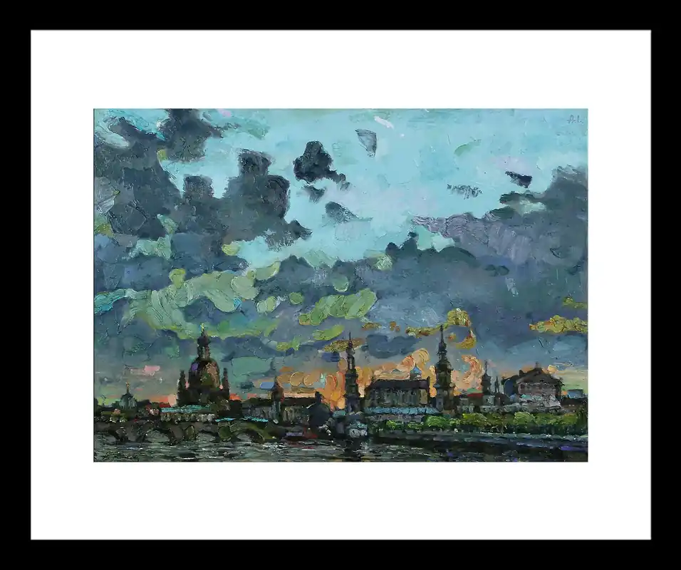 Ausverkauf Limitierte Edition auf Papier, A. Larrett: "Dresden, Canalettoblick nach dem Gewitter", signierter Fineartprint, Nr. 2/150