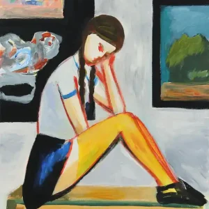 Preiswert M. Cieśla: "Mädchen in der Galerie", Original, Zeitgenössische Acrylmalerei (Unikat)