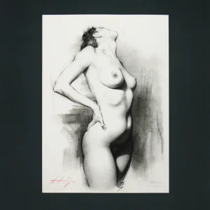 Aktuell Zeichnung auf Papier: "Akt-10", A. Larrett, Original (Unikat)