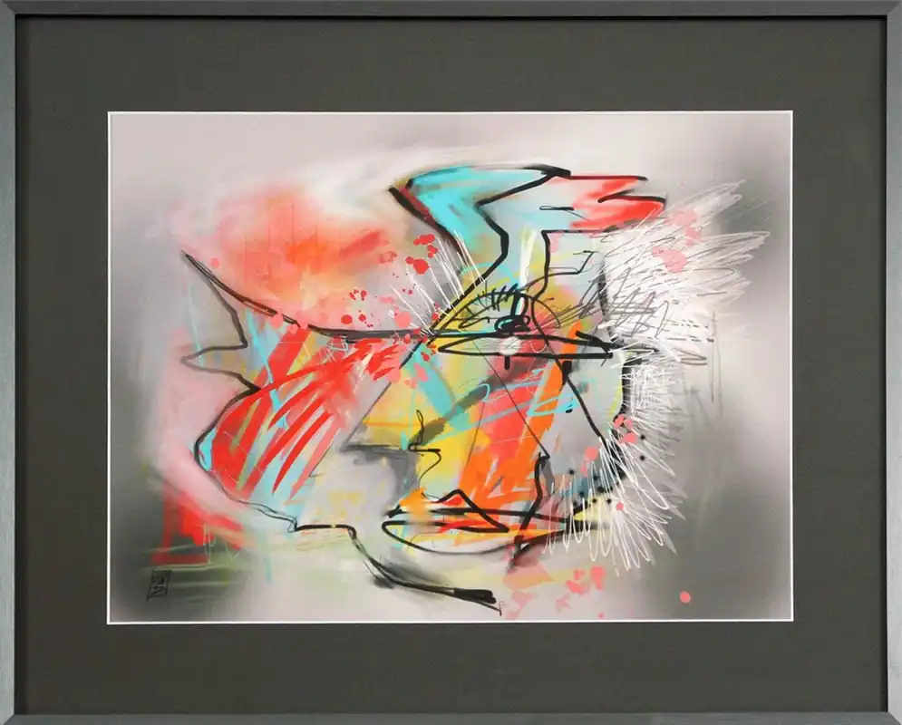 Digitale Grafik, Dirk Hille: "Buntkopf", Nr. 3/3 auf Papier, inkl. Rahmen Expressversand
