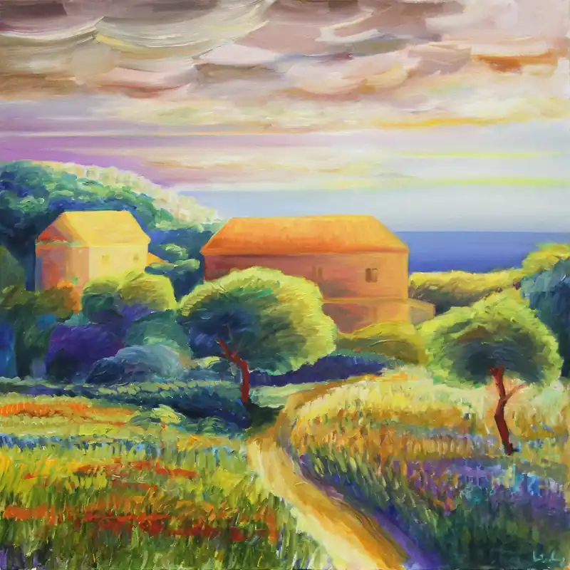 M. Cieśla: "Toskana, Hügel der Riviera", Original/Unikat, Expressionistisches Ölgemälde Echt
