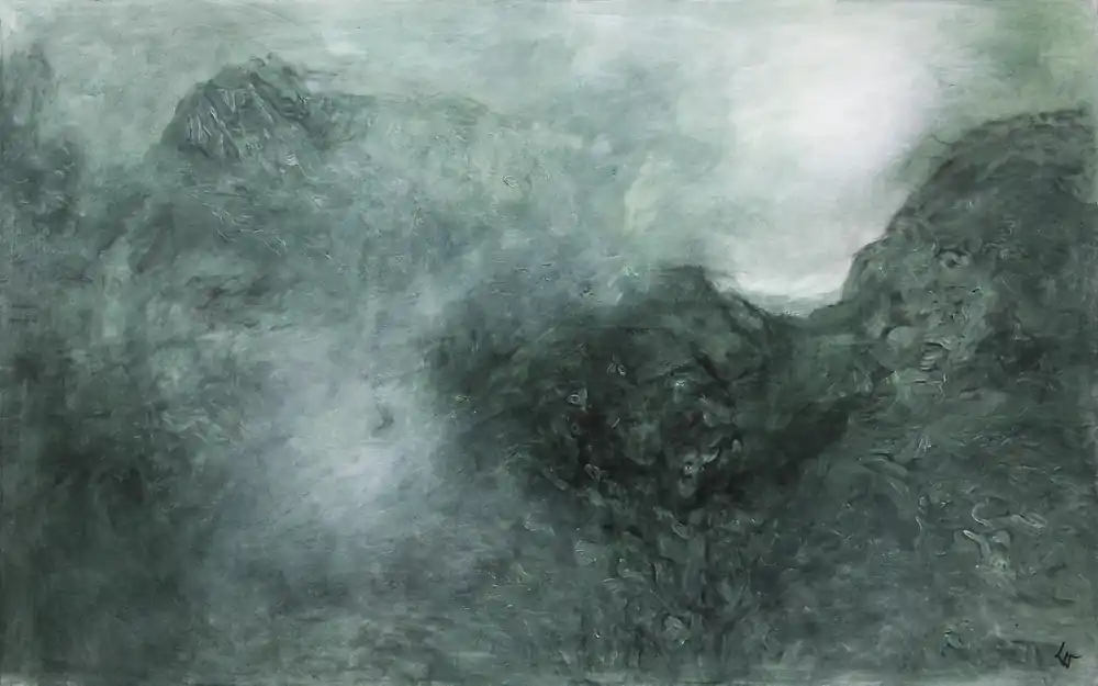 Acrylgemälde: "Berge im Nebel", Original/Unikat, L. Wünsche Kostenloser Rückversand