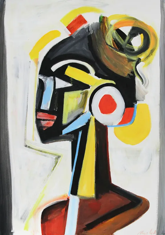 Preisknaller Zeitgenössische Acrylmalerei: "Porträt, inspiriert von der primtiven Kunst", M. Cieśla, Original (Unikat)