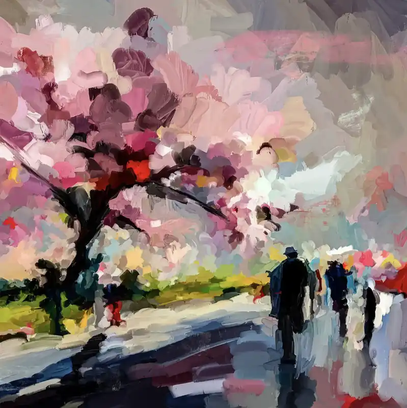 Jetzt Bestellen Moderne Pop Art: "Spaziergang im Kirschblütenpark", H. Mühlbauer-Gardemin, Original/serielles Unikat