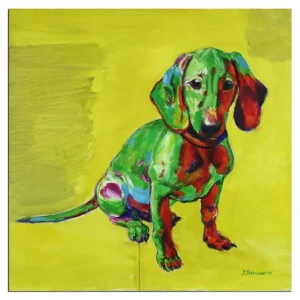 Zeitgenössisches Ölgemälde von Stefan Petrunov: "Green dachshund", Originalgemälde (Unikat) (A) Bestseller