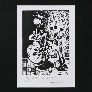 Malerei/Grafik auf Papier: "Mohnkapsel und Birnen (Nr. 2)", A. Larrett, Original (Unikat) Angebot