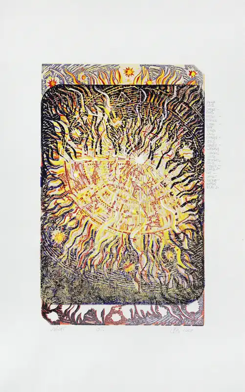 Sichere Zahlung F.O. Haake: "Ohne Titel - Unikat", originale Grafik/serielles Unikat, mehrfarbiger Linoldruck