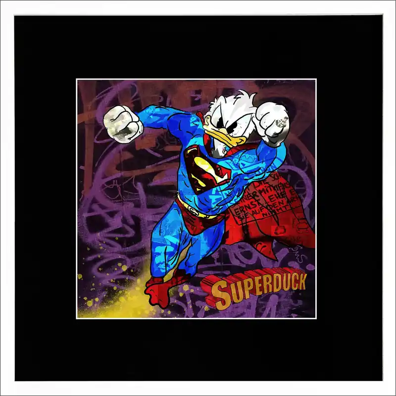 Fineartprint, signiert: "Donald-Superduck", Holger Mühlbauer-Gardemin, limitierte Edition auf Papier, Nr. 1/150 Highlight