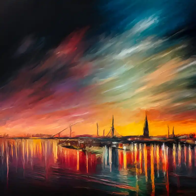 Finale Aktion Moderne Kunst: "Abendstimmung im Hafen", H. Mühlbauer-Gardemin, Original/serielles Unikat