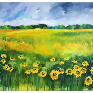 Abverkauf Acrylgemälde, M.Kühne: "Sonnenblumenfelder", Originalgemälde (Unikat)