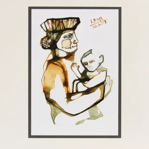 Geprüft L. Roth: "Mutter mit Kind". originale Grafik/Zeichnung (Unikat)