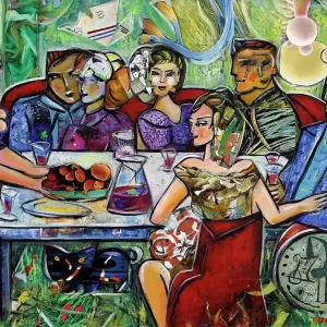 Kunstdruck, signiert: "Gardenparty I", K. Namazi, Edition, Nr. 1/100 Saisonangebot