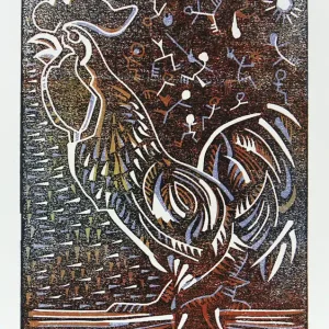 Heißes Angebot F.O. Haake: "Der Hahn - Blatt S3", originale Grafik/serielles Unikat, mehrfarbiger Linoldruck