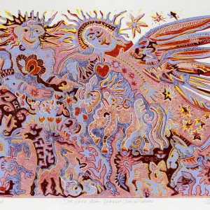 Preiswert F.O. Haake: "Der erste Adam benennt das Einhorn", originale Grafik/serielles Unikat, mehrfarbiger Linoldruck