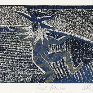 F.O. Haake: "Der Seiltänzer, Blatt 5/6", originale Grafik/serielles Unikat, mehrfarbiger Linoldruck Letzte Chance