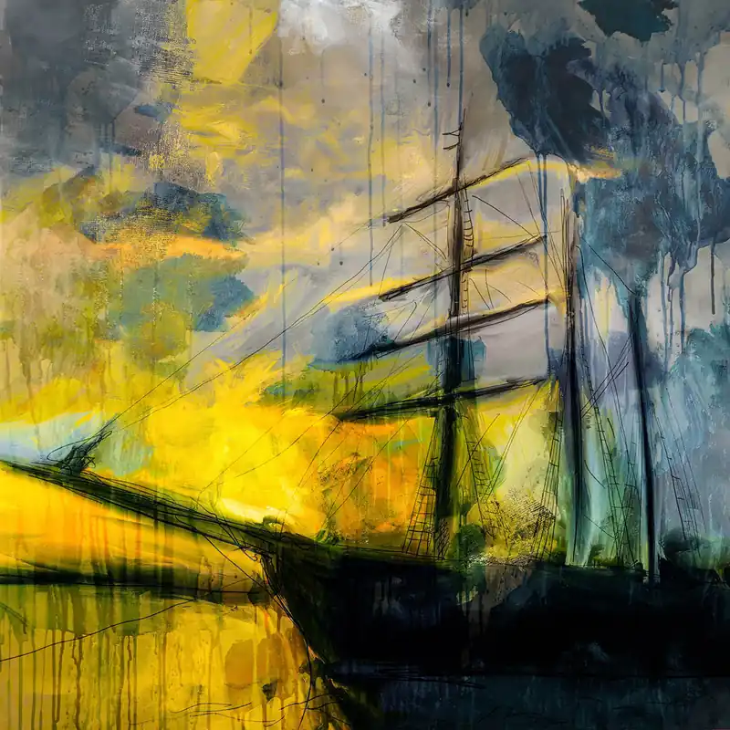 Günstig H. Mühlbauer-Gardemin: "Schiff im Hafen", Moderne Pop Art, Original/serielles Unik