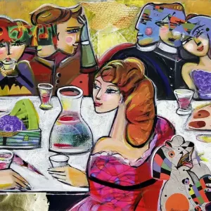 Wochenendangebot Kunstdruck, signiert: "Drinking with Friends III", K. Namazi, Edition, Nr. 1/100