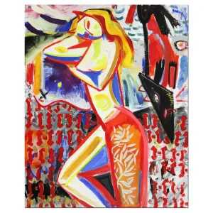 Nur Für Kurze Zeit Acrylmalerei , Maciej Cieśla: "Mädchen mit einem Dackel im Bett liegend", Originalgemälde (Unikat)