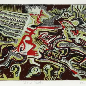 Geprüft F.O. Haake: "Der Rote Reiter, Nr. 12/13", originale Grafik/serielles Unikat, mehrfarbiger Linoldruck