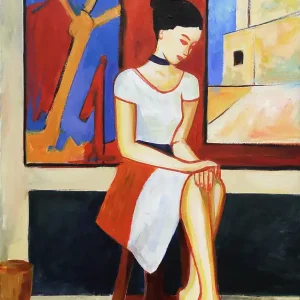 Kunstdruck, signiert, M. Cieśla: "Mädchen im Studio 19", Edition, 1/100 Direkt Vom Hersteller