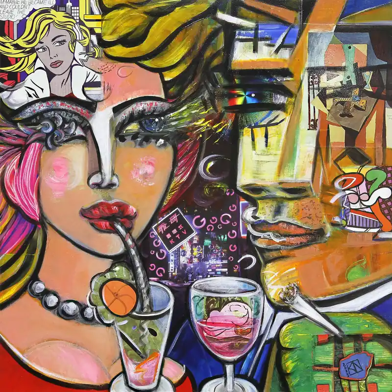 Preiswert Kunstdruck, signiert: "Cocktail & Love I", K. Namazi, Edition, Nr. 1/100