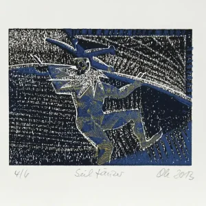 F.O. Haake: "Der Seiltänzer Nr. 4/6", originale Grafik/serielles Unikat, mehrfarbiger Linoldruck Online Kaufen