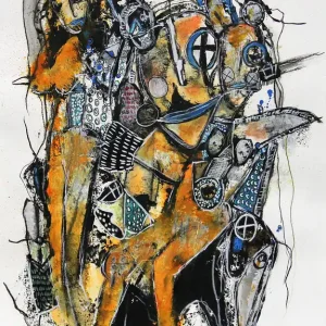 I. Schmidt: Travelling on Elephant, zeitgenössische Grafik/Malerei, Original/Unikat Billig