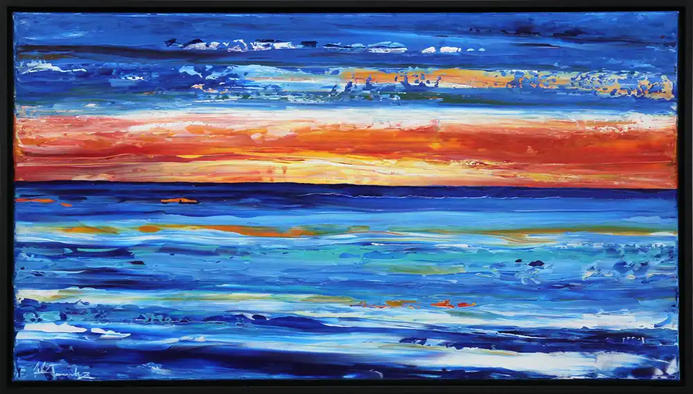 Moderne Originalkunst: "Balearic Sunset I (Torfbrücke)", J. Fernandez, Unikat Gratis Versand