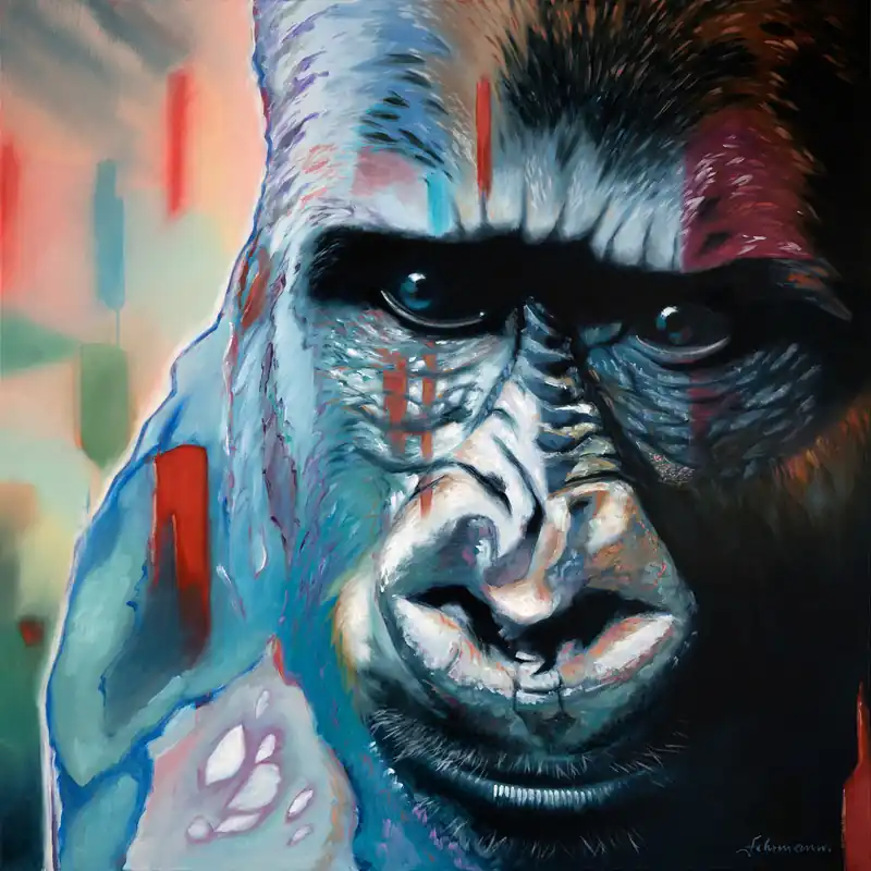U. Fehrmann: "Quo vadis? Nr. 1, Gorilla", Originalgemälde (Unikat) Kostenloser Rückversand