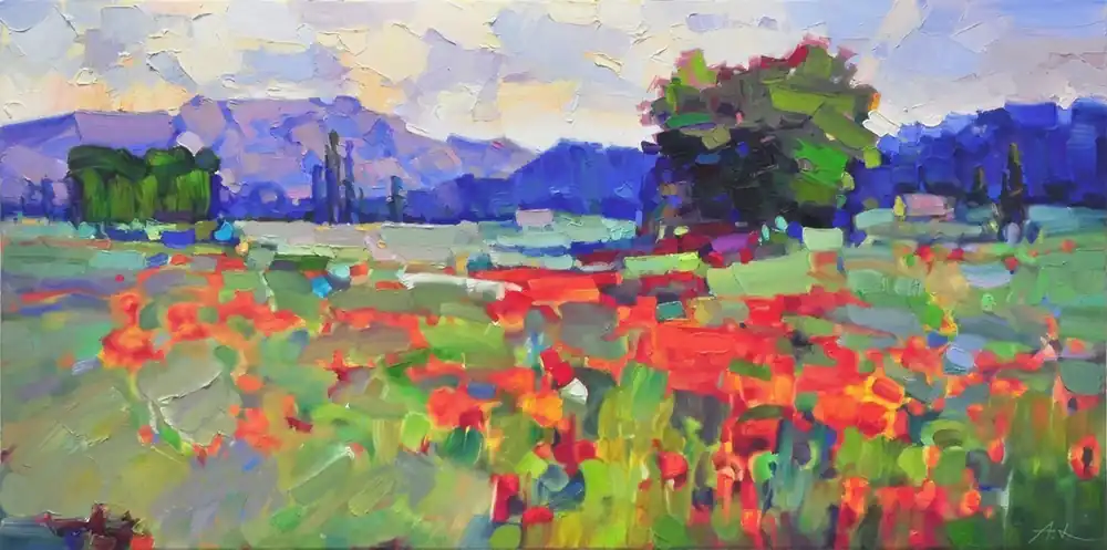 A. Larrett: "Mohnblumenfeld-1", Moderne Ölbilder Original/Unikat Sichere Zahlung