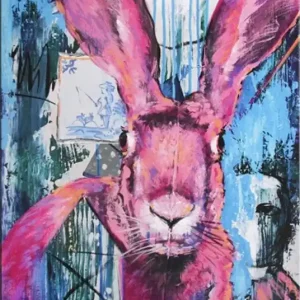 Edition, signierter Kunstdruck auf Leinwand, Uwe Fehrmann: "Rosa Hase (Delft)" (A) Neue Ware