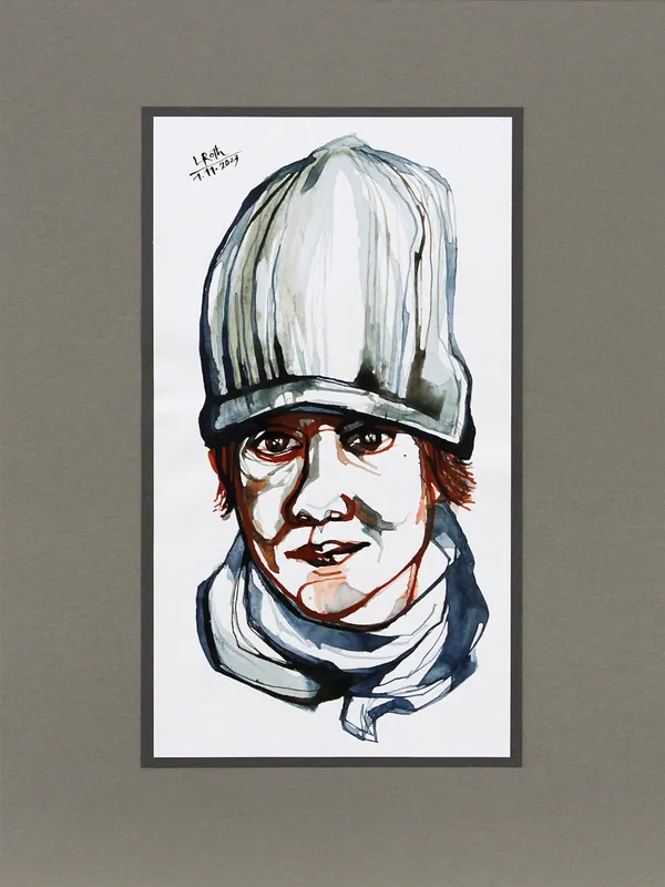 Sonderangebot L. Roth: "Kind mit Mütze". originale Grafik/Zeichnung (Unikat)