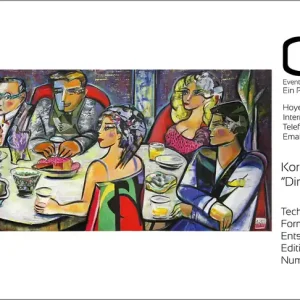 Schneller Versand K. Namazi: "Dinner with Friends VII", Sonderedition, Monatsgemälde als Kunstdruck , Nr. 4/250