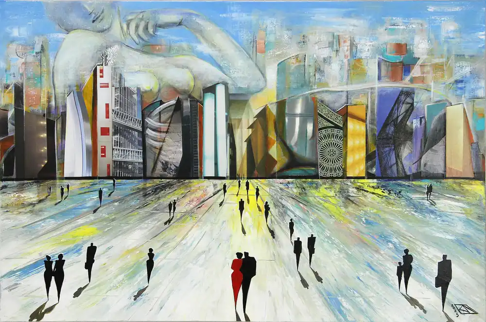 Direktkauf Unikat, modernes Gemälde, K. Namazi: City of Dreams I, Original