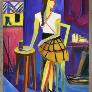 Garantierte Lieferung Zeitgenössische Acrylmalerei: Mädchen im Studio 18, M. Cieśla, Original (Unikat)
