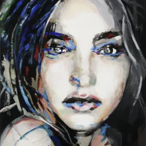 J.J. Piezanowski: Another pretty blue angel, neoexpressionistisches Porträt, Original/Unikat Saisonangebot