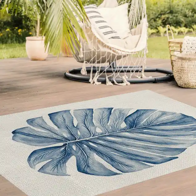 Geprüft Zeichnung Tropische Monstera in Indigo