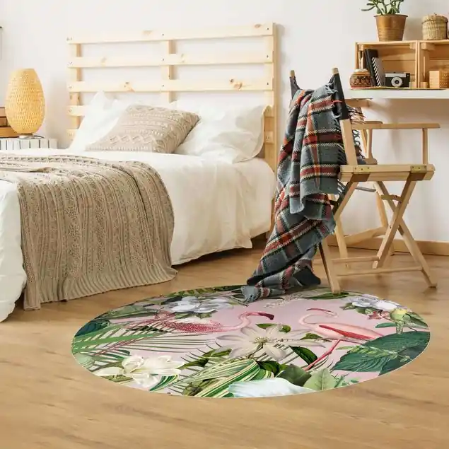 Schnäppchen Tropische Flamingos mit Pflanzen in Rosa