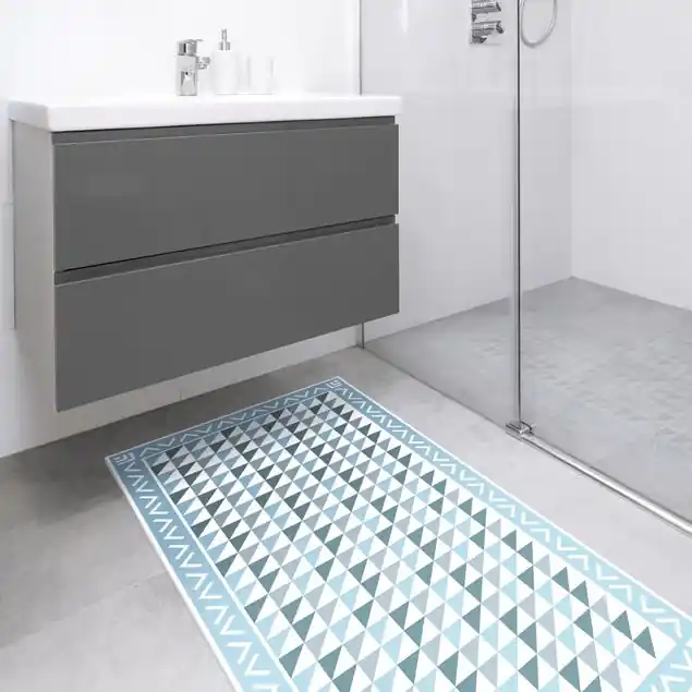 Wochenendangebot Geometrische Fliesen kleine Dreiecke Taubenblau mit Bordüre