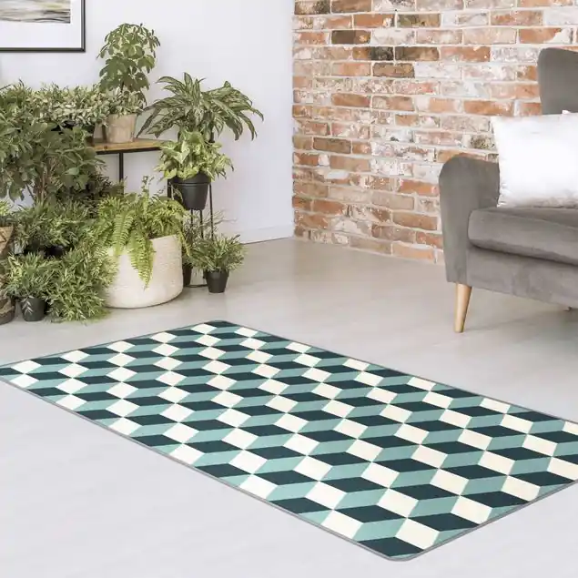 Highlight Geometrischer Fliesenmix Würfel Türkis