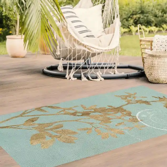 Goldene Blätter auf Turquoise I Zertifiziert