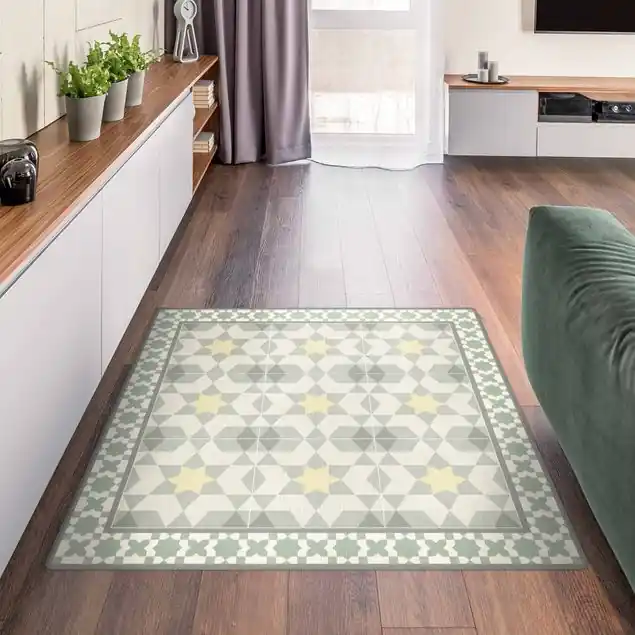 Kracherpreis Geometrische Fliesen Kaleidoskop Gelbgrün mit Bordüre